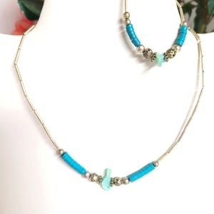 VTG 2pc NAVAJO GORGEOUS LIQUID SILVER 2PC SET. CHOKER & BRACELET TURQUOISE